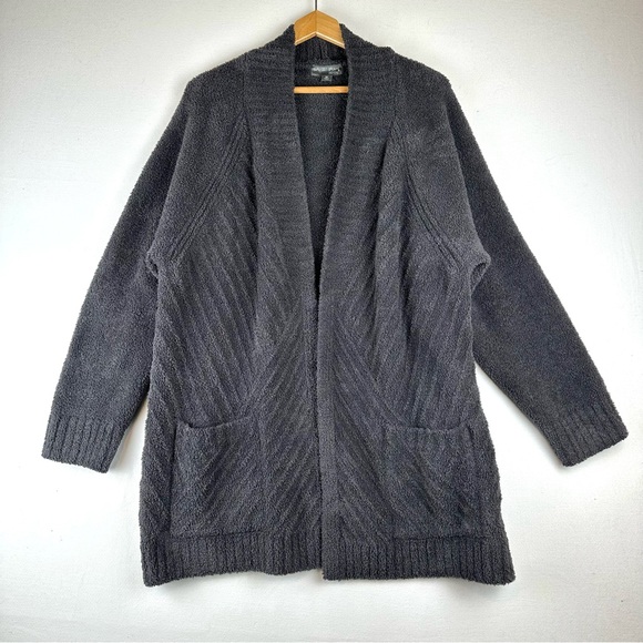 Barefoot Dreams Cozy Chic Open Front Directional Ribbed Cardigan